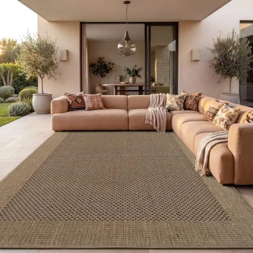 Paco Home Alfombra de Yute para Interior y Exterior - Natural y Negra, Resistente y Elegante, Ideal para Patio y Salón, tamaño:200x290 cm, Color:Beige