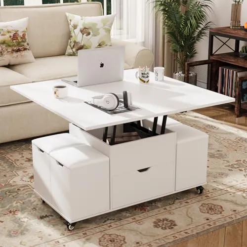 VOWNER Mesa de Centro Elevable Extensible (Blanco)