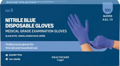 by Amazon Guantes Desechables de Nitrilo Azules, sin Polvo, sin Látex, Talla S, Paquete de 100