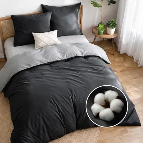 Dreamzie - Cama 135 Funda Nórdica 200x200 + 2 Fundas 65x65 - Algodón | Gris Oscuro · Set de 3 Piezas · Reversible · Cierre con Cremallera · Tacto Suave · Certificado OEKO-TEX · Fácil Mantenimiento