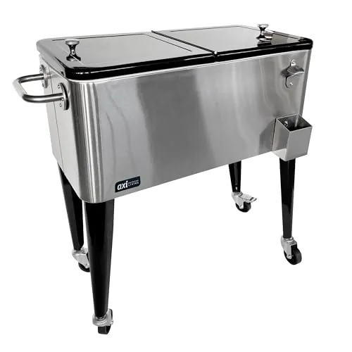 AXI Retro Refrescador Acero Inoxidable | Carro Enfriador/Nevera con Ruedas - 76 litros | Nevera Movil para el Jardin/Exterior.