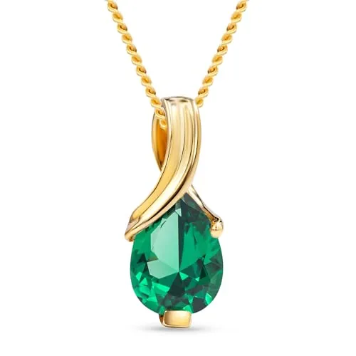 Miore Cadena de Oro Amarillo de 9K (375) con Esmeralda sintética para Mujer