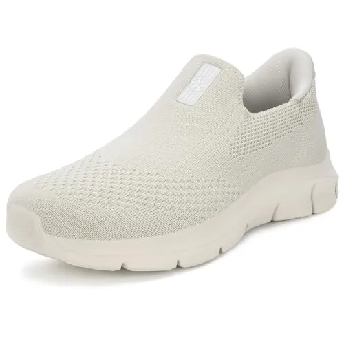 Zapatillas Casual para Hombre Mujer Slip-ins Zapatos de Caminar Deportivas Correr Tenis Sneaker Cómodas Manos Libres Sin Cordones Beige 40EU