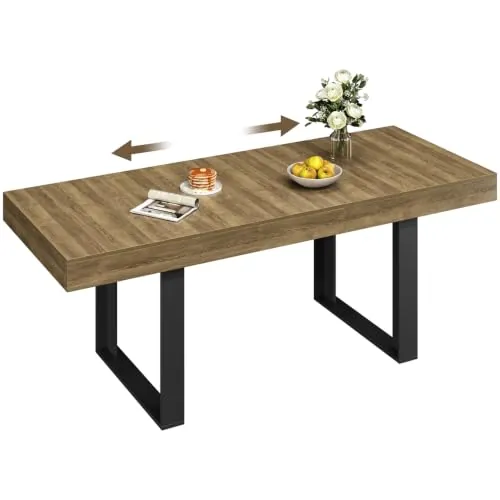Yaheetech Mesa de Comedor Extensible 160-200 cm para 8 Comensales | Mesa Rectangular para Cocina, Comedor, Salón y Oficina