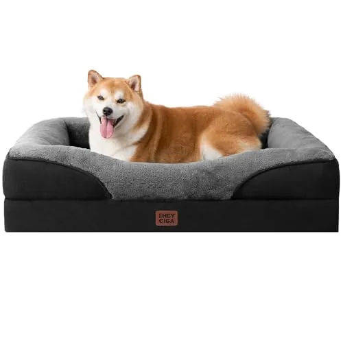 EHEYCIGA Cama Ortopedica y Viscoelastica para Perro Grande 91x68x17.5 cm, Memory Foam Sofa para Perros Lavable, Cama Gato Suave, Negro y Gris Oscuro