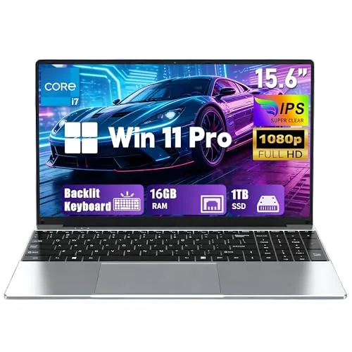 FUNYET Ordenador Portátil,PC Laptop de 15,6 Pulgadas 2026, 16 GB de RAM, SSD de 1 TB, Core i7-7600U Portátil,IPS FHD 1920 * 1080, 6000 mAh,Teclado retroiluminado, Type-C