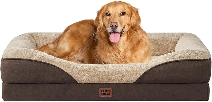 EHEYCIGA Cama Ortopedica y Viscoelastica para Perro Extra Grande 106x76x18.5 cm, Memory Foam Sofa para Perros Lavable, Cama Gato Suave, Marrón
