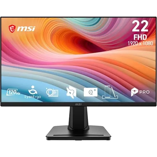 MSI Pro MP225A E12VL Monitor de 22" FHD, 1920 x 1080 VA, 144 Hz, 1 ms, Adaptive-Sync, Eye Care, HDMI 1.4b, inclinación Ajustable, Montaje Vesa, Negro