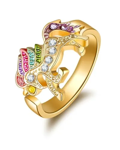 WUNZILO 1 pieza Unicornio anillos de joyería para niñas pequeñas, ajustables y, anillos de juego y disfraces para niñas(Dorado)