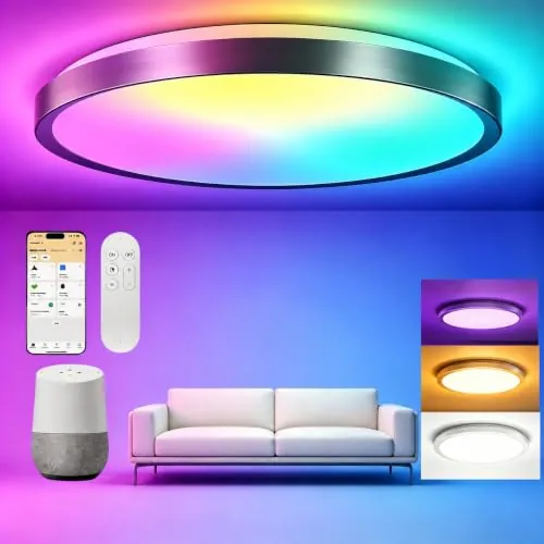 Yeelight Smart Lámpara de techo LED RGB Ceiling Lights Oficina, 50 W 3000 lúmenes, 2700 K-6500 K, lámpara regulable, DIY compatible con Alexa, para salón, dormitorio, cocina, pasillo, 50 cm