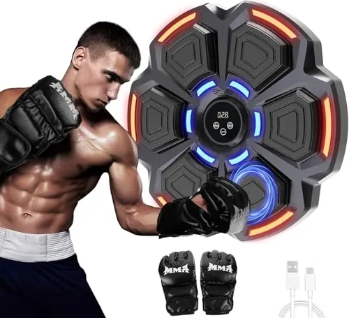 snawowo Maquina Boxeo Musical Pared - 9 Modos de 9 Velocidad Music Boxing Machine Adulto con Guantes - Boxeador de Pared Musical con Bluetooth y Recuento Inteligente (Negro)