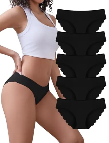 VOENXE Bragas Sin Costuras Mujer,Invisible Brasileña Ropa Interior Pack | Braguitas Microfibra Seamless Women Bikini Underwear,Calzones Talle Bajo Slip,No Line Elástico Braga Licra Culotte,5 Pack