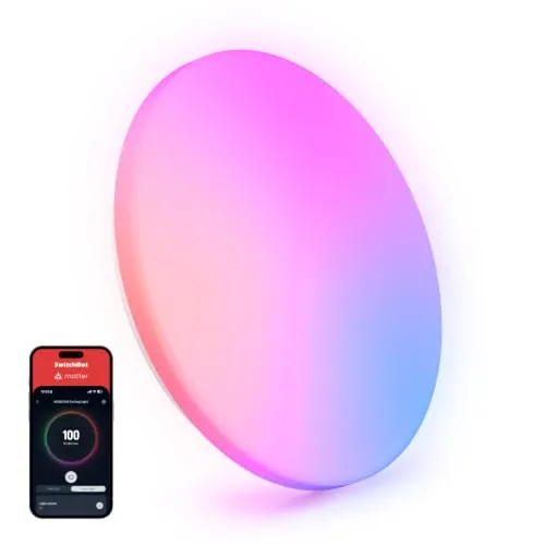 SwitchBot RGBICWW Plafon LED Techo 30cm, Lámpara Techo con certificación Matter 2000LM, 2700K-6500 K, LED Plafón Compatible con Apple Home, Alexa, CRI 90+, Luz Interior para Salón, Dormitorio, Cocina