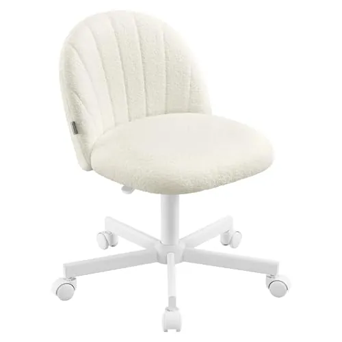 SONGMICS Silla de Escritorio Giratoria sin Reposabrazos, Tela de Peluche