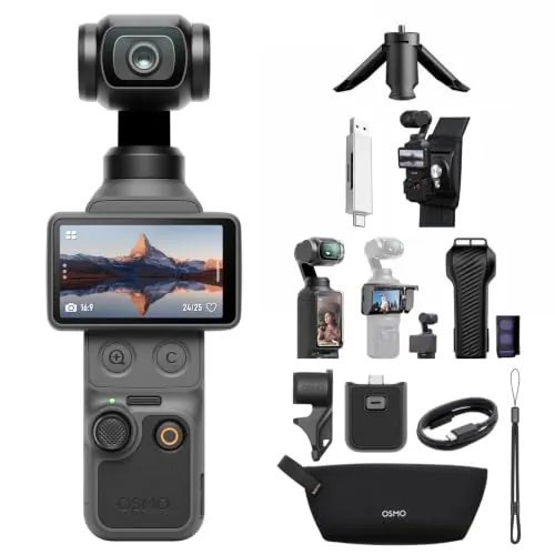 DJI Pack Estándar Osmo Pocket 4 Bundle, cámara para videovlogs de Bolsillo con estabilizador, 1″ CMOS y 4K/240 fps, estabilización de 3 Ejes (Paquete de Accesorios múltiples)