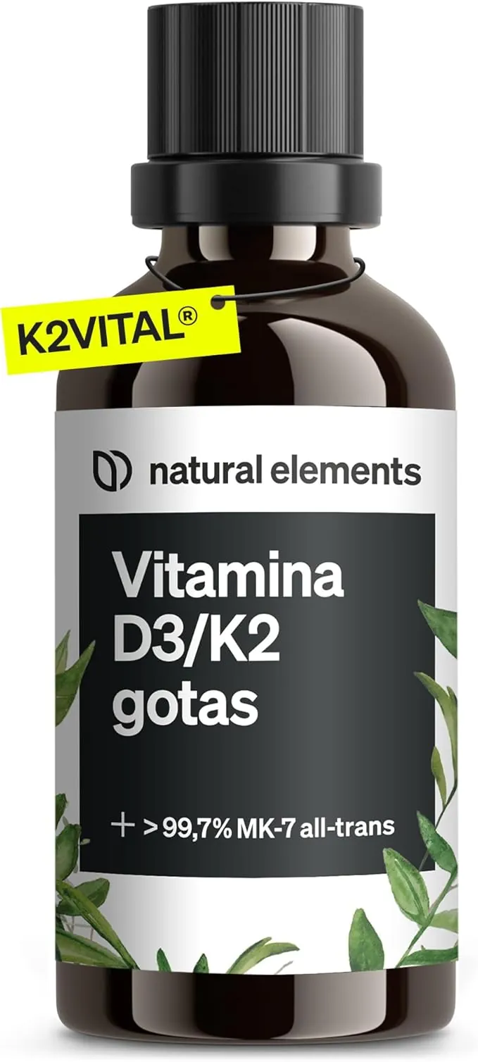Vitamina D3 + K2 en gotas, 50 ml - Primera calidad: >99,7% all-trans (K2VITAL® de Kappa) + D3 altamente biodisponible - Probado en laboratorio, alta dosificación, líquido