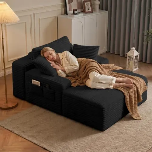 Xbro Sofá Cama 1 Plazas, Chaise Longue para Sala de Estar con Cojines y Bolsillos Laterales, Sin Montaje, Tela de Pana, 150x102x61 cm,Gris Oscuro