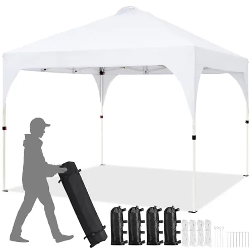 Yaheetech Carpa Plegable 3x3m Carpas para Exteriores Altura Ajustable，Blanco