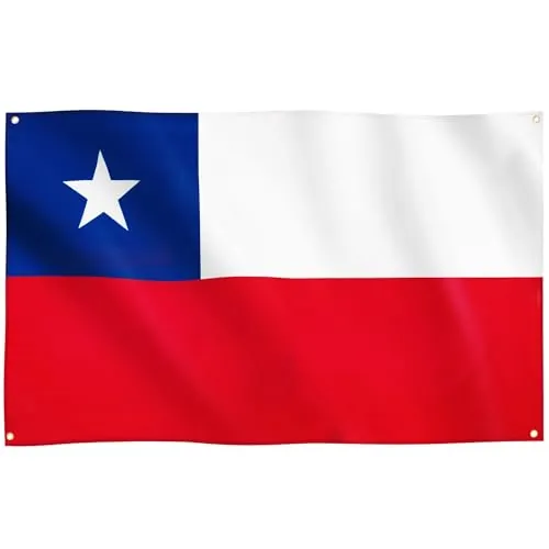 Runesol Bandera de Chile, 91x152cm, 3ft x 5ft, 4 Ojales, Ojal en Cada Esquina, Bandera Chilena, La Estrella Solitaria, Banderas Premium, Interior, Exterior, Estandarte, Colores Vivos
