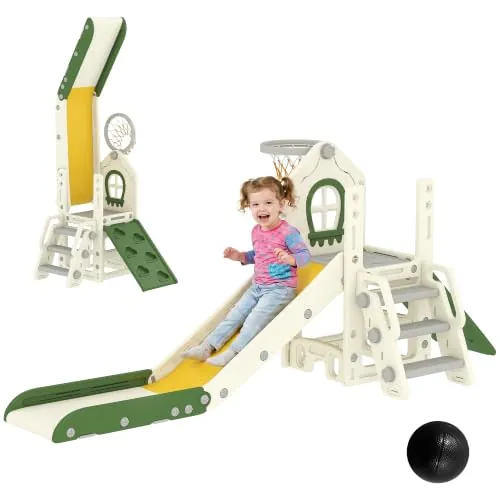 AIYAPLAY Tobogán Infantil Plegable 5 en 1 para 1-3 Años Blanco Crema