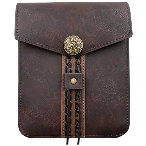 CALFOVERA Riñonera Vintage de Cuero Sintético, Estilo Retro Medieval Tardío, Portátil, Estilo Vikingo Marrón, Accesorios Renacentistas para SCA Larp, Recreación Histórica Y REN Faire, Disfraz