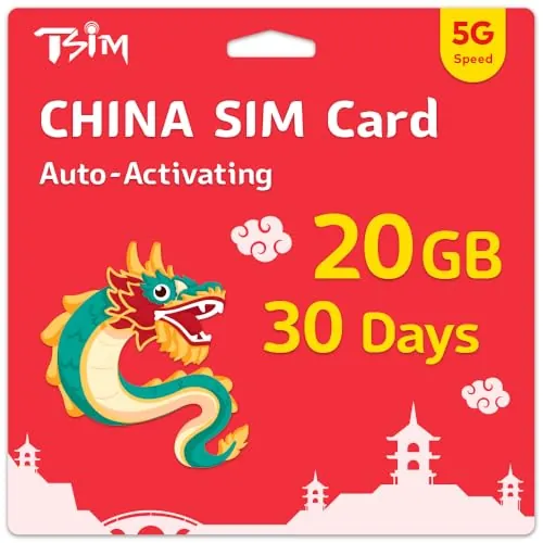 Tarjeta SIM China de 30 días | 20 GB de datos de alta velocidad | Activación automática | Compartir punto de acceso permitido | Compatible con Google, Facebook, Whats App y más. Solo datos sin voz.