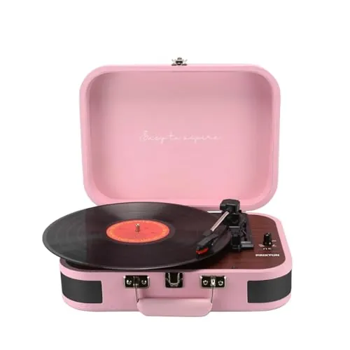 PRIXTON Tocadiscos de Vinilo Vintage VC600, Reproductor de Vinilos y Música por Bluetooth y USB, Digitalización de vinilos, 2 Altavoces Incorporados, Diseño de Maleta, Color Rosa