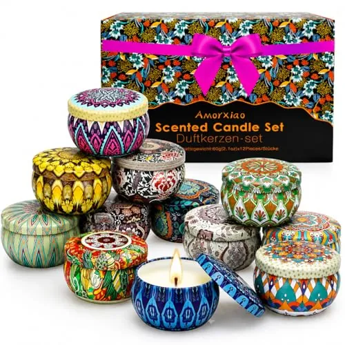 Vela Aromática 12 x 2.5oz Juego de Velas Aromáticas Perfumada Cera de Soja 240 Horas para Mujeres de Casa o Regalo Cumpleaños,Navideño,Boda,Bautizo,Comuniones