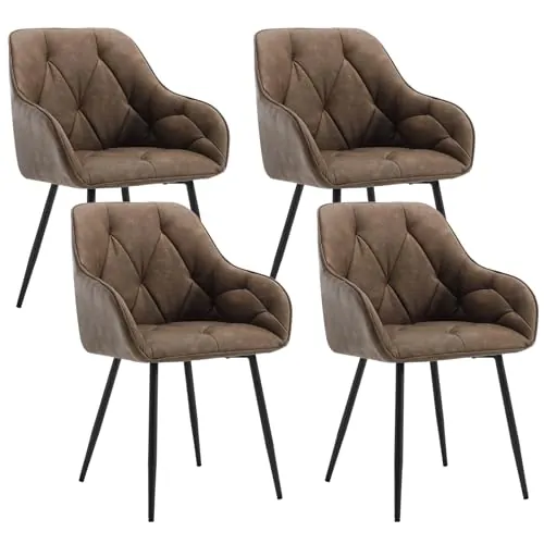 WOLTU 4X Sillas de Comedor, Sillas de Cocina con Apoyobrazos, Respaldo Comodo, con Patas Metálicas, para Salon Dormitorio y Oficina, PU Vintage, Marrón Oscuro, EZS03dbr-4