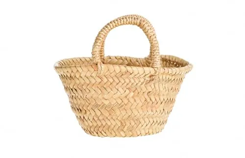 HERSIG - Capazo de palma con asa corta | Bolso de palma con base oval (24x15x11/17cm)
