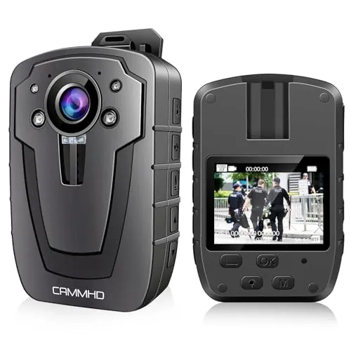 CAMMHD Cámara Corporal C8 128G 1296P con Grabación de Audio y Video, 11-12 Horas de Autonomía, Visión Nocturna Body Cam Resistente al Agua IP67, Memoria Ampliable, para Aplicación de la Ley, Seguridad