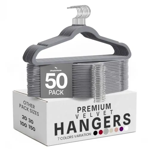 Utopia Home Premium Perchas Terciopelo (Gris, Paquete de 50)