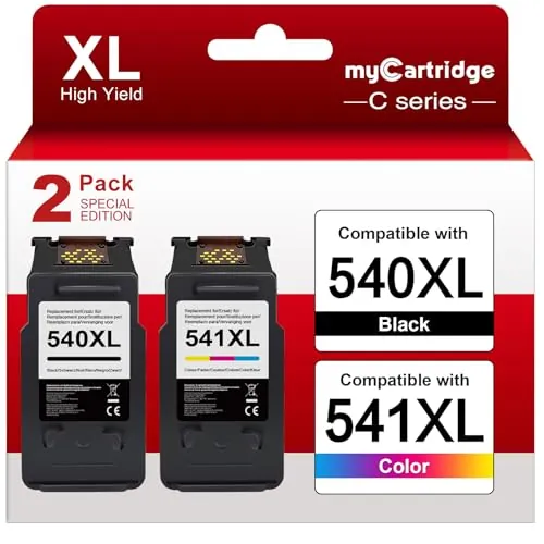 myCartridge PHOEVER 540 541 Multipack XL, 540 XL 541 XL Remanufacturado para Canon PG-540XL CL-541XL para Canon Pixma MG3650 TS5150 TS5151 MX535（2-Pack