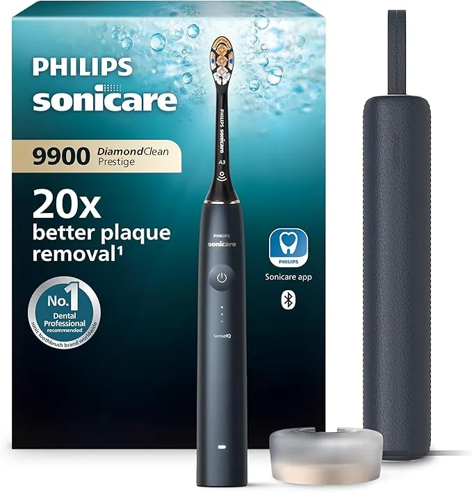 Philips Sonicare DiamondClean Prestige 9900: cepillo dental eléctrico sónico con un cabezal de cepillado Premium All-in-One A3 y estuche de carga en color azul noche modelo HX9992/12