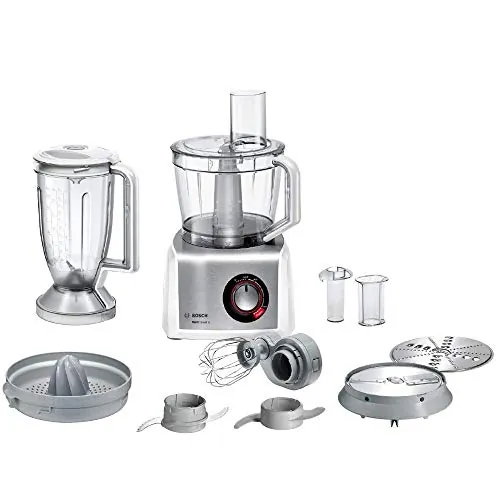 Bosch - Procesador de alimentos MultiTalent 8, 1250 W, 3.9 litros de capacidad, multi-accesorios, Blanco, Acero inoxidable, MC812S820