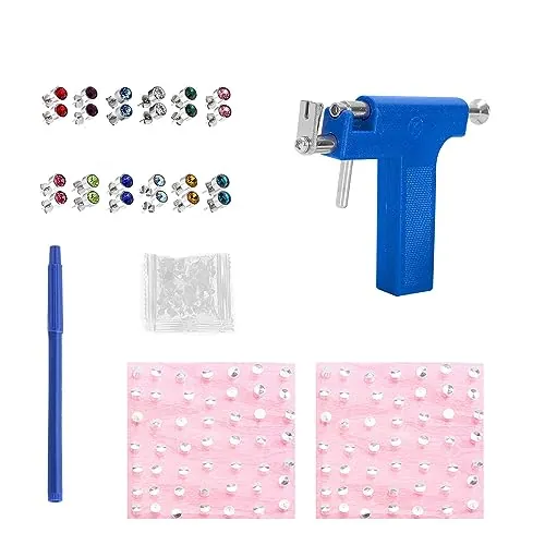 TAFACE Juego de piercings para orejas de 200 piezas con 12 pares de aretes coloridos, pistola para perforar orejas, herramienta adecuada para uso doméstico, 11cm