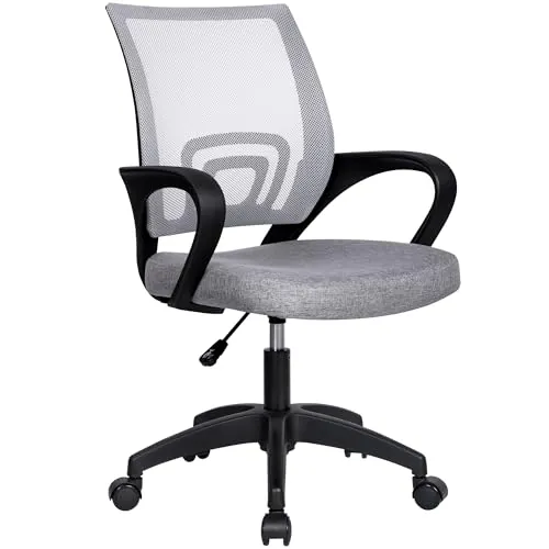 T-LOVENDO.ES Silla de Oficina o Escritorio ergonómica con Soporte Lumbar, Malla Transpirable, Regulable en Altura, Ruedas antiarañazos, Color Gris