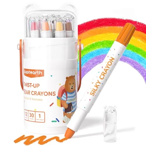 JUPITEARTH Crayones sedosos para niños pequeños de 4 a 8 años | Crayones para niños de 4 a 8 años, crayones lavables, suministros de arte suaves y de fácil agarre, regalo ideal para