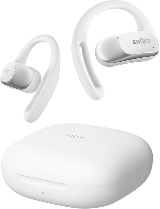SHOKZ Auriculares Open-Ear OpenFit Air, Auriculares Bluetooth inalámbricos con Micro, Carga rápida, Tiempo de reproducción 28h, IP54 Resistencia al Agua para Entrenamiento, Blanco