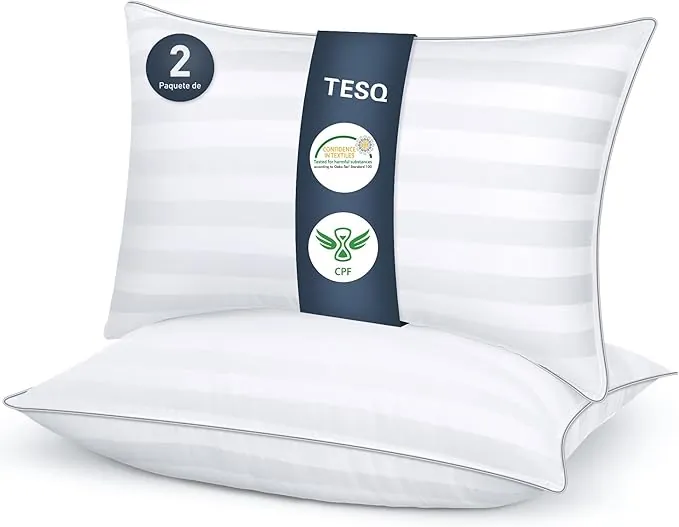 TESQ Almohadas 50x70 cm Pack de 2 – Almohada Suaves y Cómodas de Lujo de Hotel, Transpirables e Hipoalergénicas, Ideales para Dormir de Lado, Boca Arriba o Boca Abajo, Fáciles de Lavar