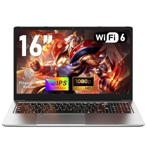 NAIKLULU 16 Pulgadas Pc Gaming Portatil R7 5825U Procesador (2.0 to 4.5Ghz), 32GB RAM 1TB SSD Laptop Gamer Ordenador Portatil 2026, Teclado Retroiluminado/Desbloqueo por Huella/51.97Wh/Tipo-C