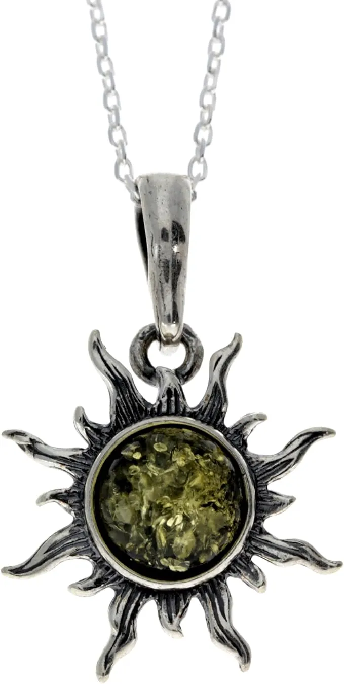 Colgante de estrella y sol de ámbar báltico auténtico y plata de ley sin cadena - 1764, Piedra Plata de ley Resina, Ámbar