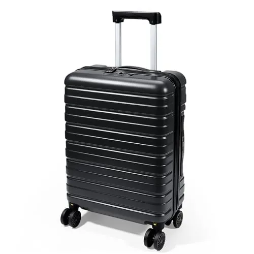 Lekesky equipaje de mano maleta, pequeño maletín rígido con cerradura TSA, maleta de cabina de 4 ruedas de ABS ligero con asa de trolley, A-negro., 45x36x20 cm