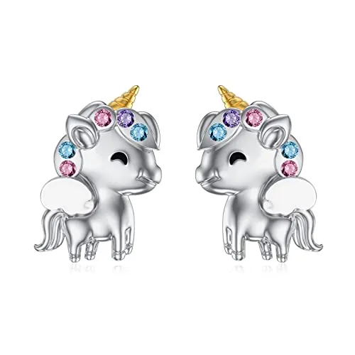 Flpruy Bonitos pendientes de animales de plata de ley 925, pendientes de animales, joyas para niños, regalo de animales para niñas y mujeres, 8mm*13mm, Plata de ley, Crystal