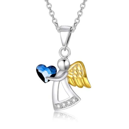 KSJEHW Cadena de ángel de la guarda de plata de ley 925, colgante de ángel con cristales, bautizo, comunión, regalos de cumpleaños para niñas y niños Con caja de regalo(3)