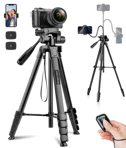 JOILCAN 206cm Trípode para Móvil con 25cm Cuello y Control Remoto, Extensible Trípode Cámara Portátil de Aluminio para Canon DSLR, Ligeros Trípodes de Viaje para iPhone 17/16/15/Pro