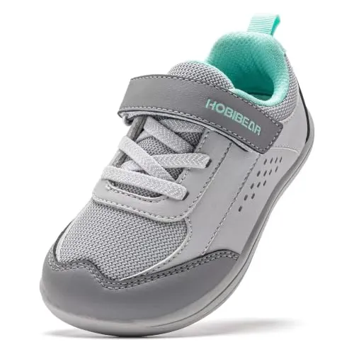 HOBIBEAR Zapatillas Anchas Infantiles Descalzas Transpirables Ligeras para Niños y Niñas Zapatos de Deporte Preescolar(Gris,EU 26)