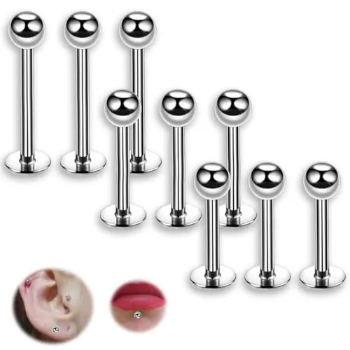 COYUN 9 Pcs Piercing Labio, Acero quirúrgico del Labio Piercing Stud de Longitud cartílago Tragus Helix Pendientes Piercings Labret Hilo Interno Piercings Joyería para Mujeres Hombres, esférico