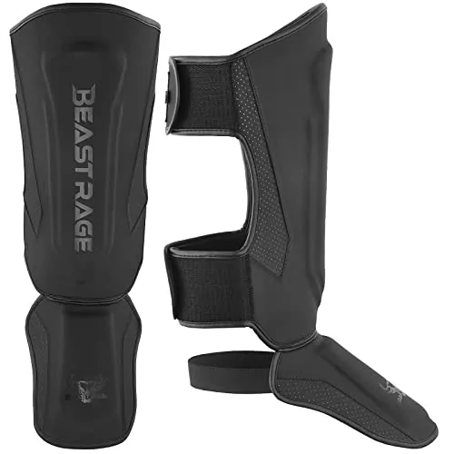 BEAST RAGE Espinilleras para Kickboxing Muay Thai, MMA, espinilleras de Artes Marciales, Protector de piernas con protección en el Empeine, Equipo de Entrenamiento de MMA, BJJ Karate Boxing Taekwondo