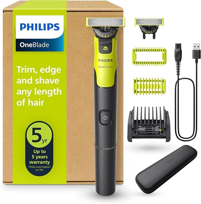 Philips OneBlade 360 Auténtico Barbero, Afeitadora y recortadora eléctrica facial y corporal Conectado, cuchilla 360, cuchilla original, peine ajustable 5en1, kit corporal, estuche de viaje, QP4631/65